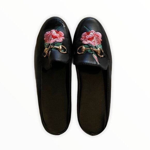 Rose Embroidered Black Mule Loafer size 39 - Picture 1 of 3